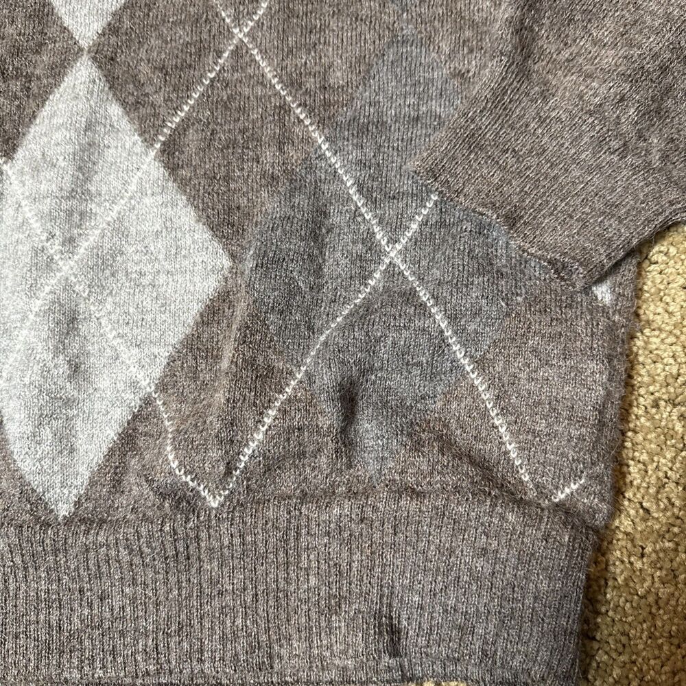 Daniel Cremieux Argyle Alpaca V Neck Sweater Made in Peru Brown M Preppy (read) - Picture 13 of 14